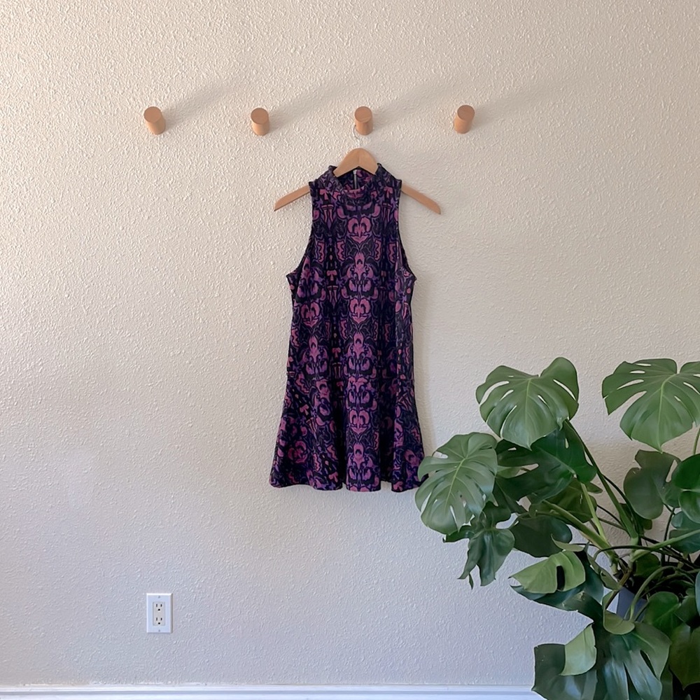 Retro pink & purple drop waist mini dress. Brand: free people. Size: small.